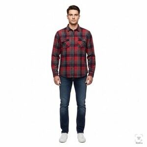 MBX Premium Goods Men's XL Flannel Shirt Red Gray Plaid Long Sleeve Button Down